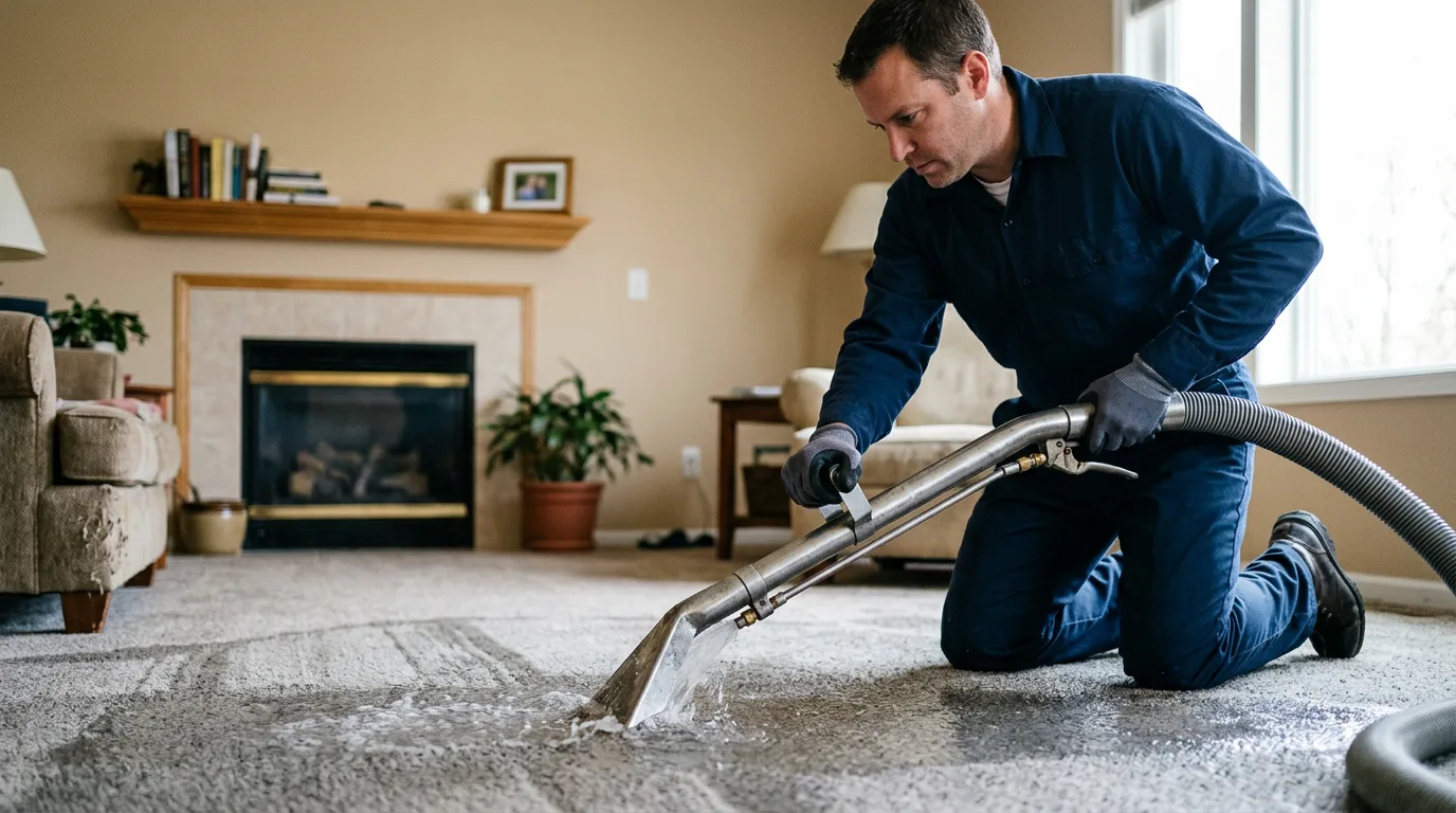 Water damage restoration technician working near Ho Ho Kus, NJ